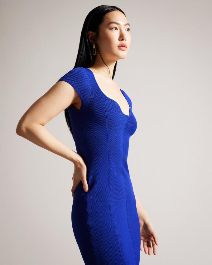 Peignoir Ted Baker Ribbed Bodycon Knit Midi Bleu Femme | ZIZ-14368168